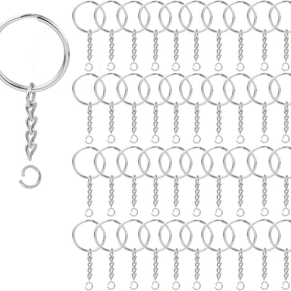 100 Pack Key Ring with Chain and Open Jump,1 inch Split Round Keychain R…